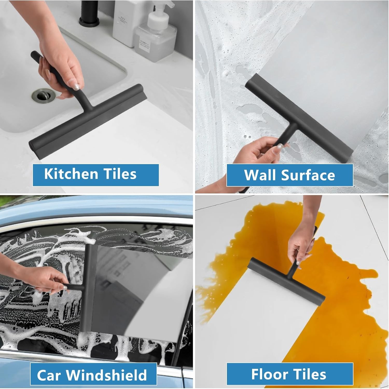 Shower Squeegee for Glass Doors, Full Silicone Jacketed Squeegee with Handle