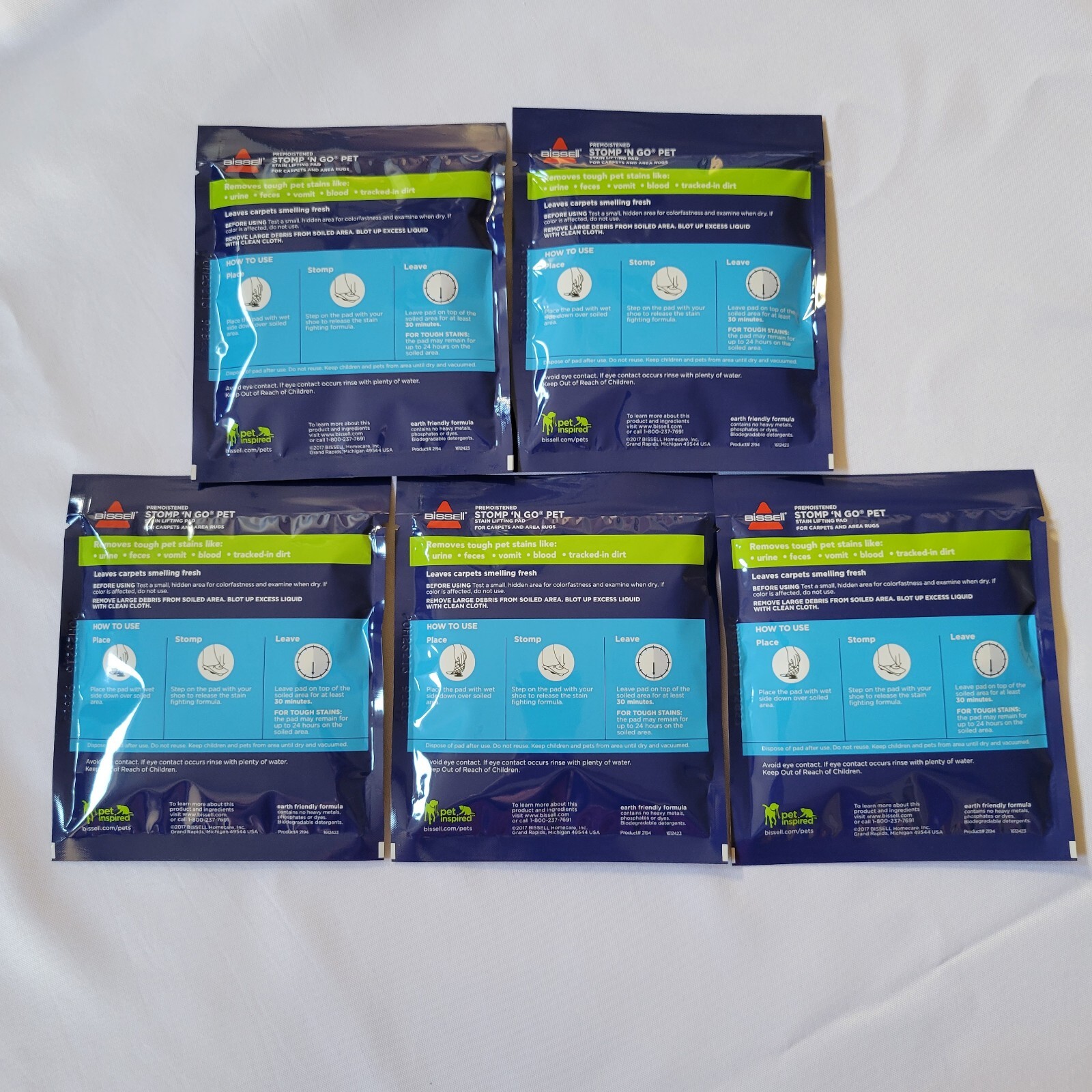 5 Pack Bissell Stomp ‘n Go Pet Stain Lifting Pads +OXY Carpet Pet Stain Remover