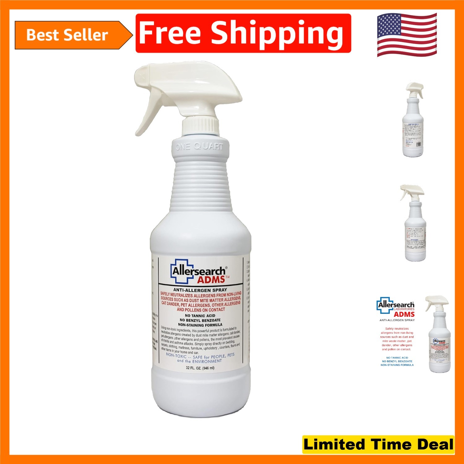 ADMS 32 oz Allergen Spray – Treats 600 sq ft with Long Lasting Protection