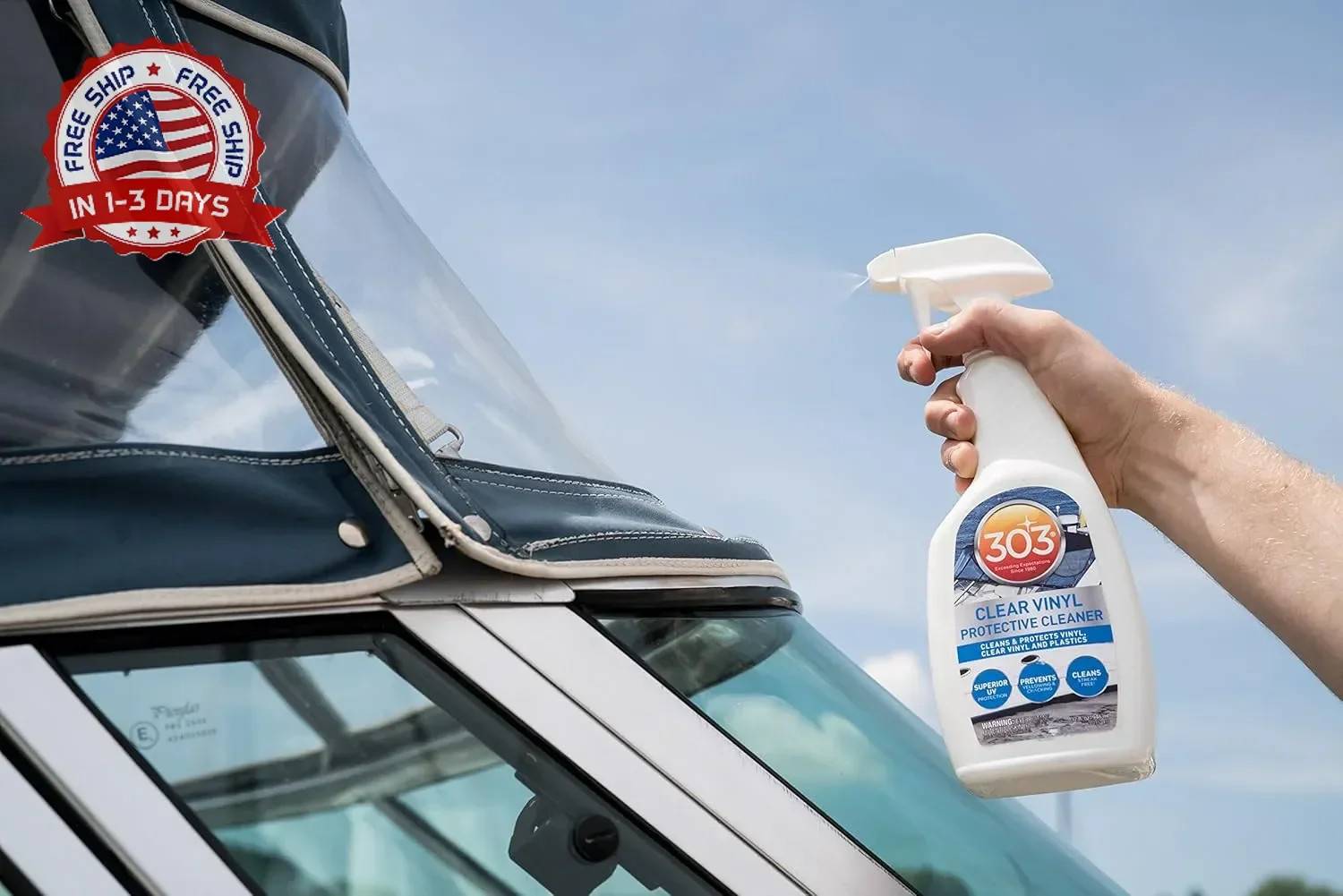 303 Products Marine Clear Vinyl Protective Cleaner, Clear Vinyl Window Cleaner &