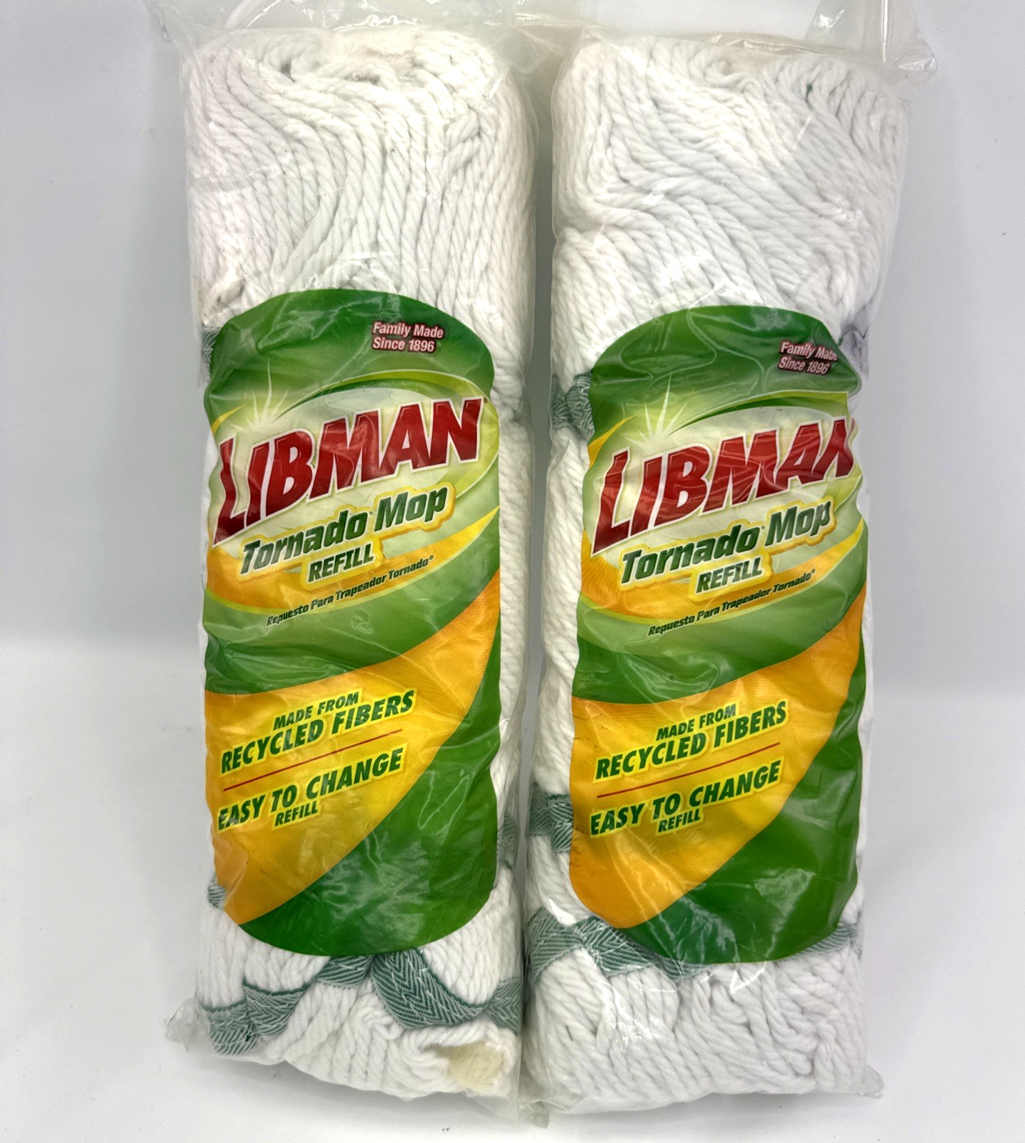 Lot 2 Libman Tornado Mop Refills #02031 Recycled Fibers Easy Change Replacement