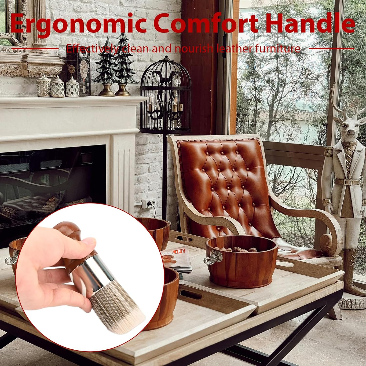 Salve Brush for Furniture, Wood & Leather Cleaning Brush with Comfortable Handle
