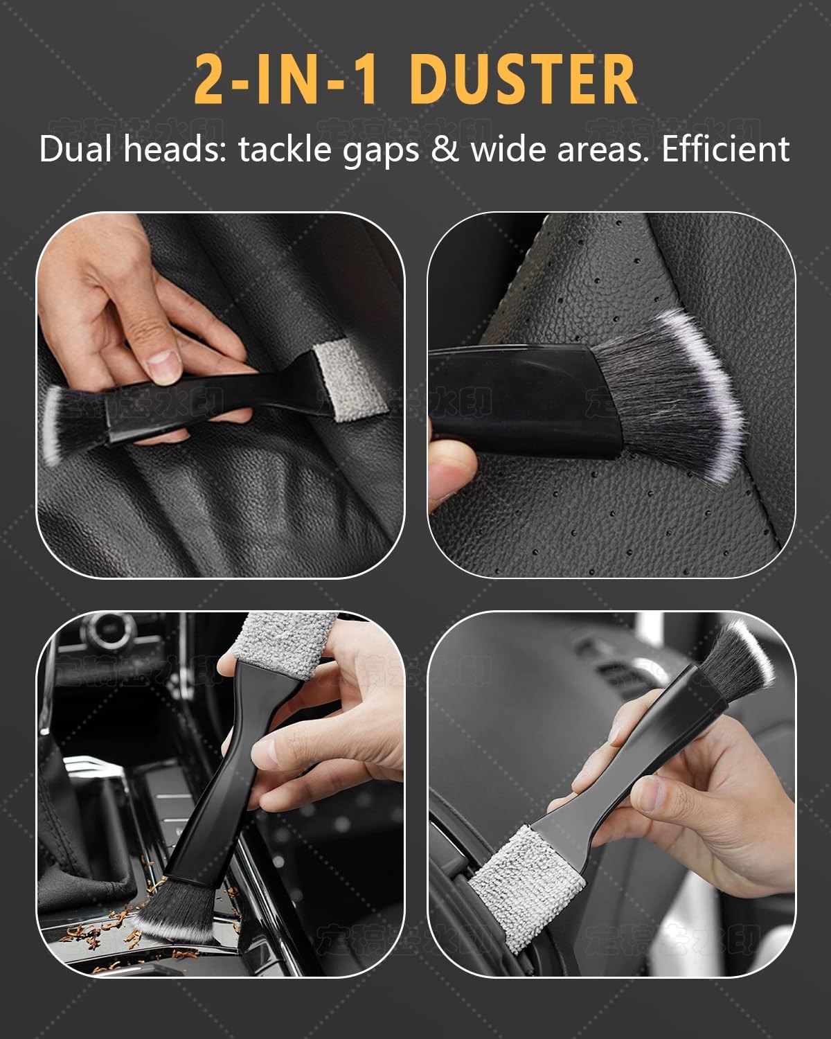 3 PCS Interior Detail Kit – 2 Soft Bristle Brushes & 1 Double Head 2-in-1 Duster