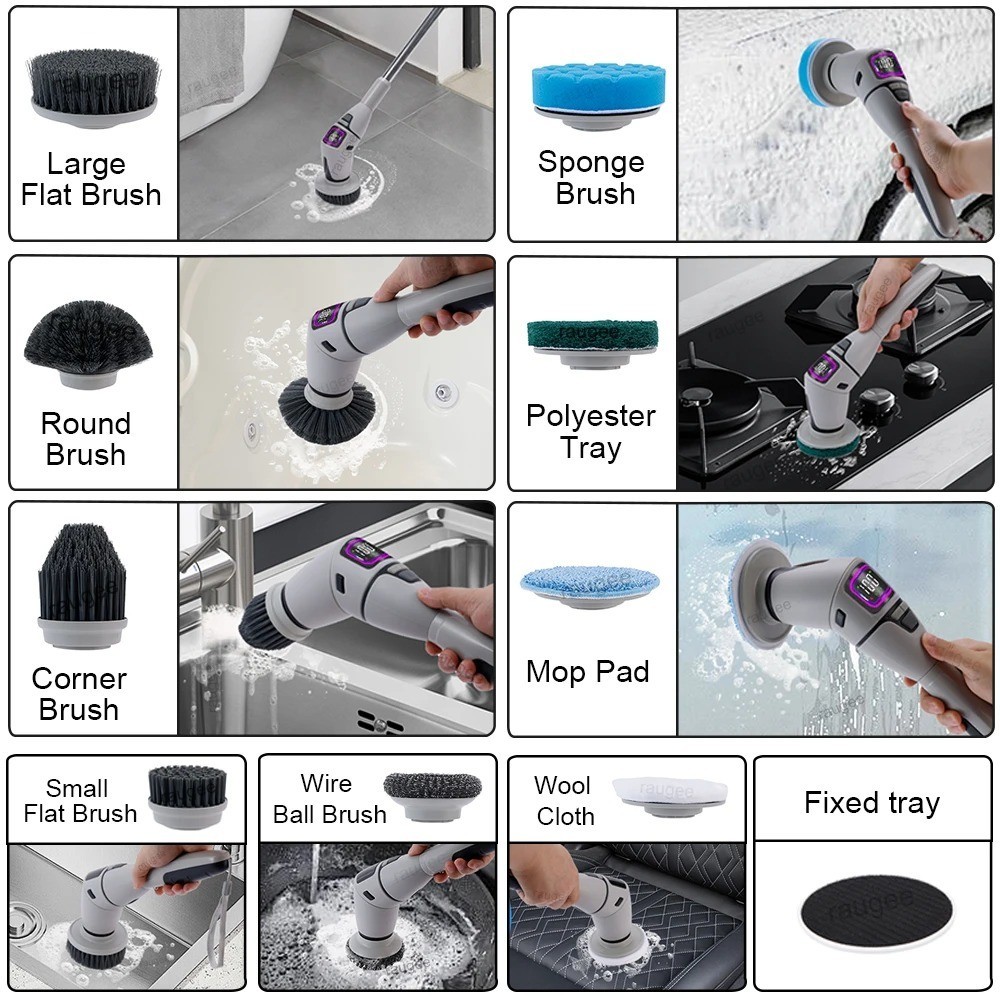 Electric Spin Scrubber Wireless Cleaning Brush Household Bathroom Cleaner 10in1