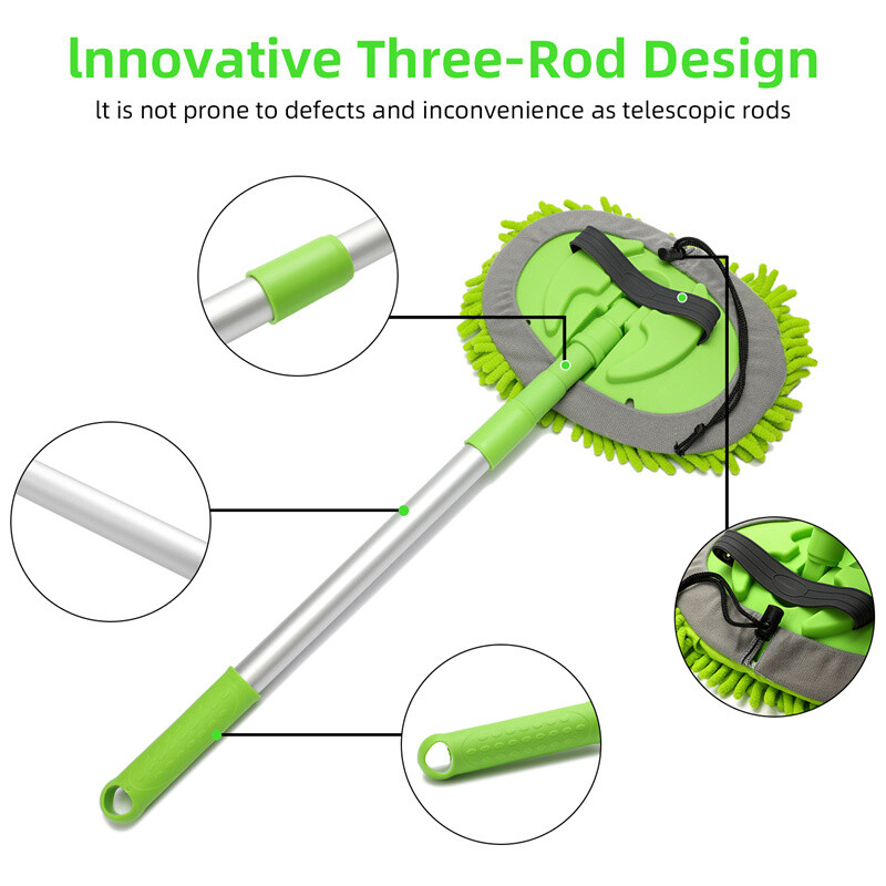 3 in 1 Microfiber Car Wash Brush Cleaning Mop Auto Truck 47.5″ Long Handle