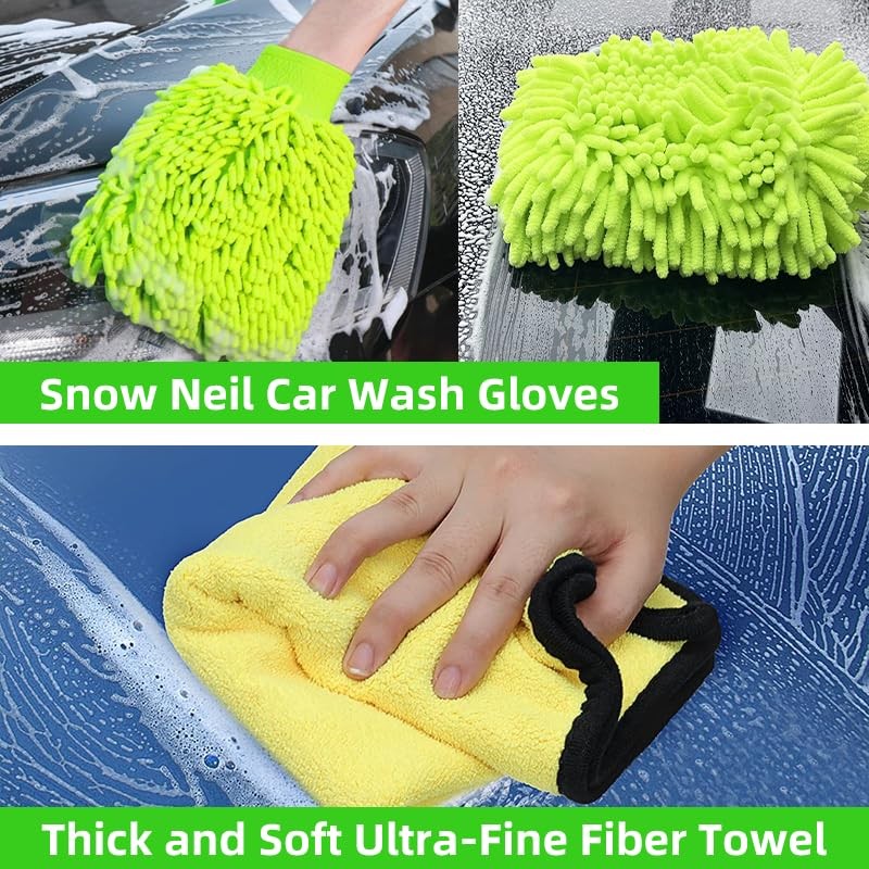 62″ Car Wash Brush with Long Handle, Chenille Microfiber Car Wash Mop Mitt, W…