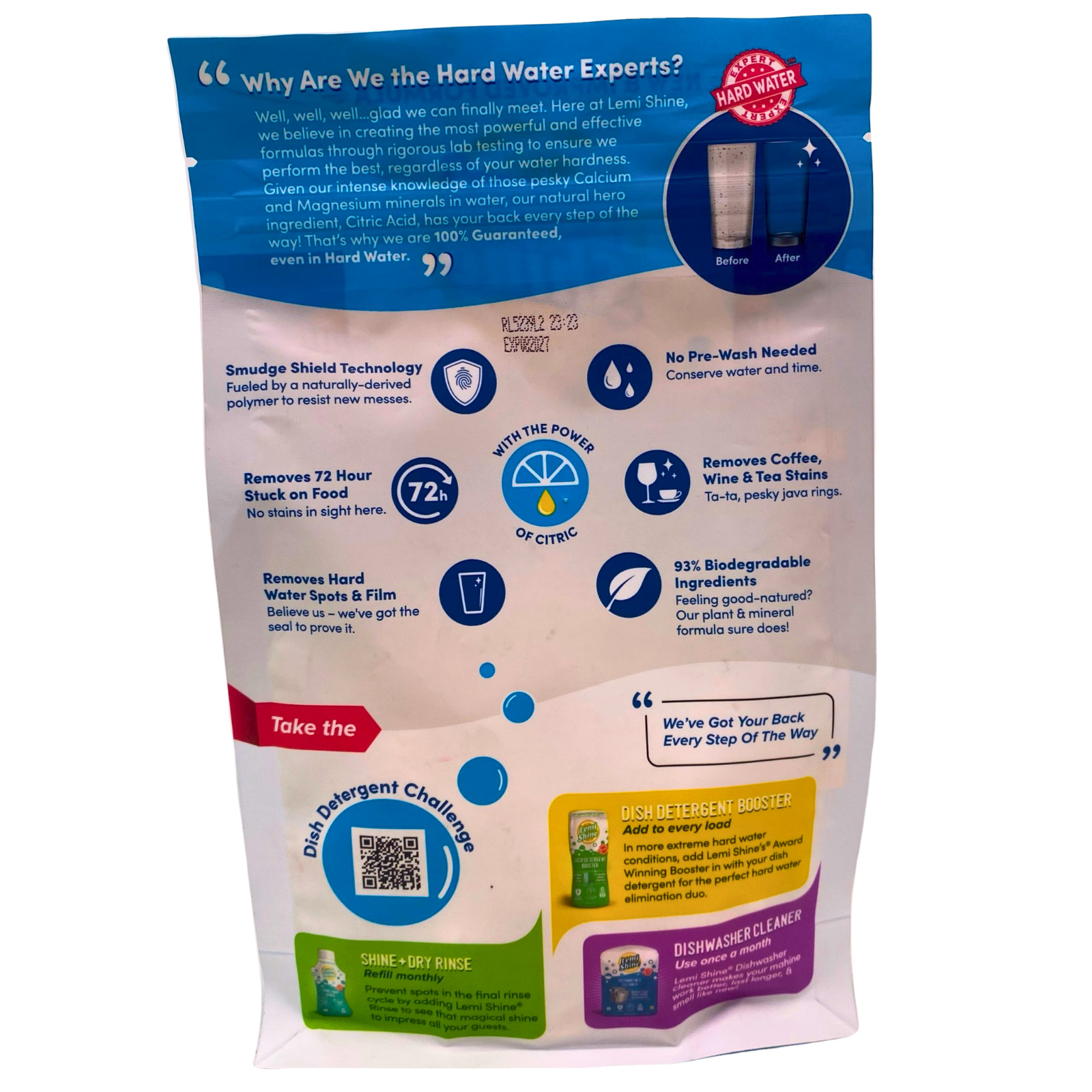 Lemi Shine Dishwashing Detergent Hard Water Dual Power Pacs Fresh Lemon 26ct 2 P