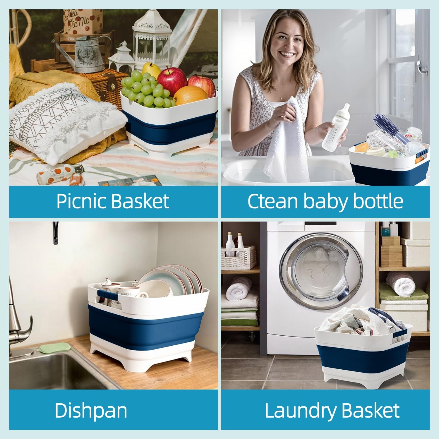 Collapsible Wash Basin for Baby Bottles – 2.4 Gallons Portable Wash Bin for R…