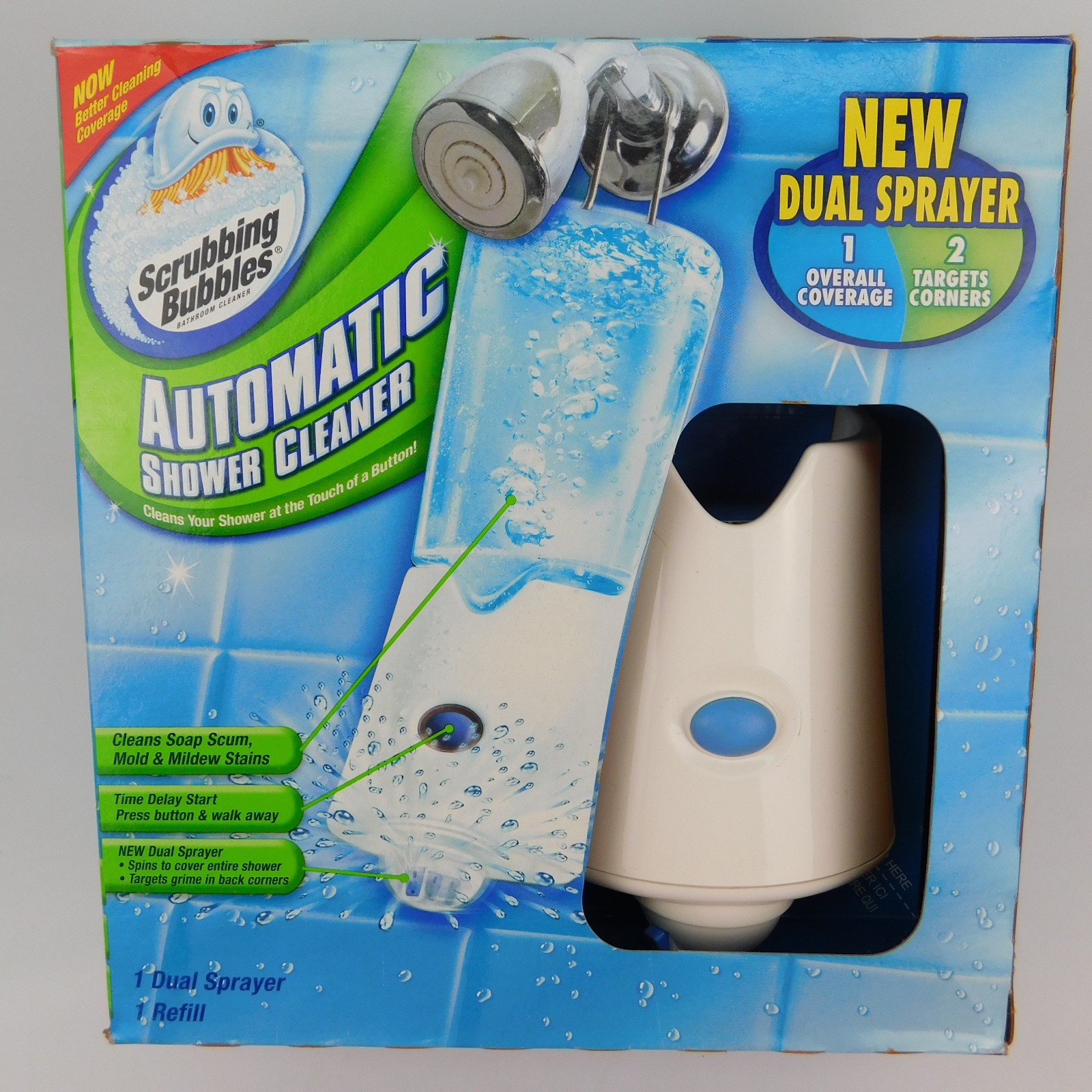 Scrubbing Bubbles Automatic Shower Cleaner Sealed One Button Dual Spray NEW