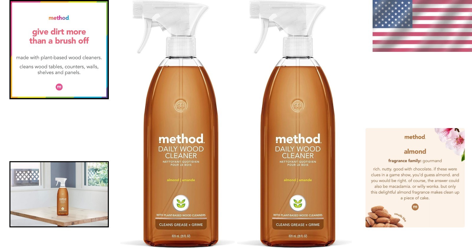 Eco-Friendly Daily Wood Cleaner – Plant-Based Almond Spray, 28 fl oz (Pack of 2)