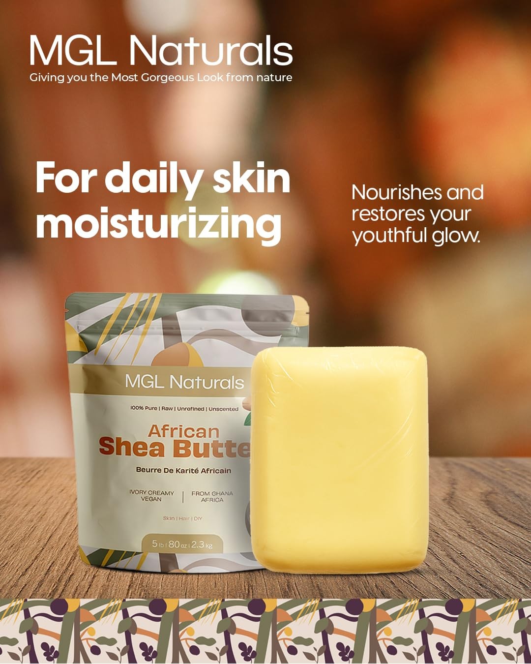 MGL Naturals Raw African Shea Butter Ivory 5 lb, 100% Pure and Unrefined. Nour