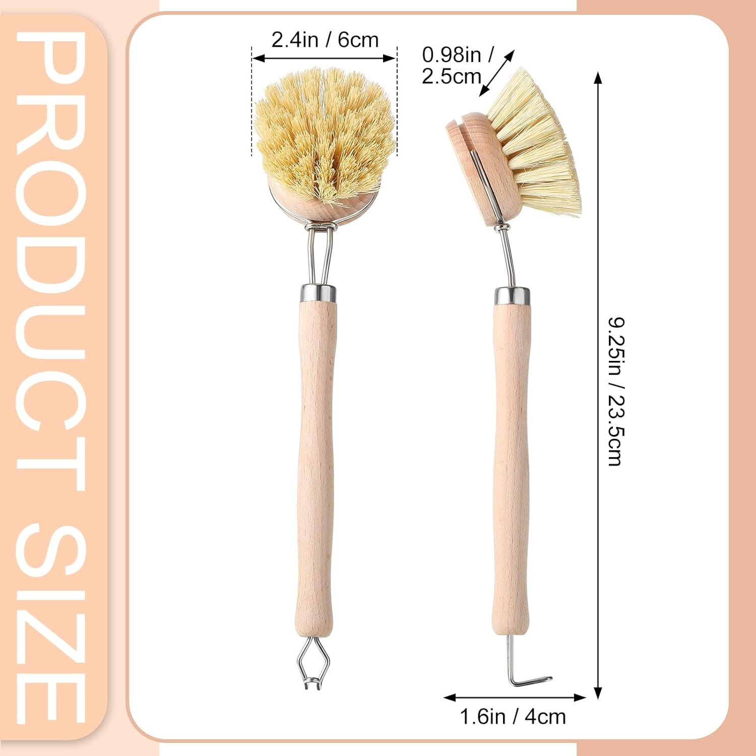 4 Pcs Kitchen Dish Brush with Beechwood Handle Natural Wooden Handle Scrub Brush