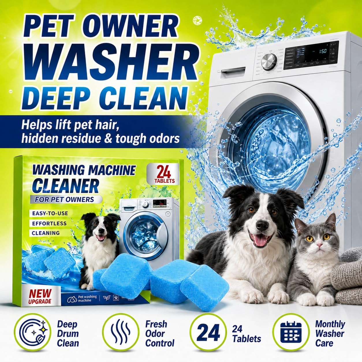Enzyme Washing Machine Cleaner Tablets for Pet Owners 2X Power Washer Cleaner