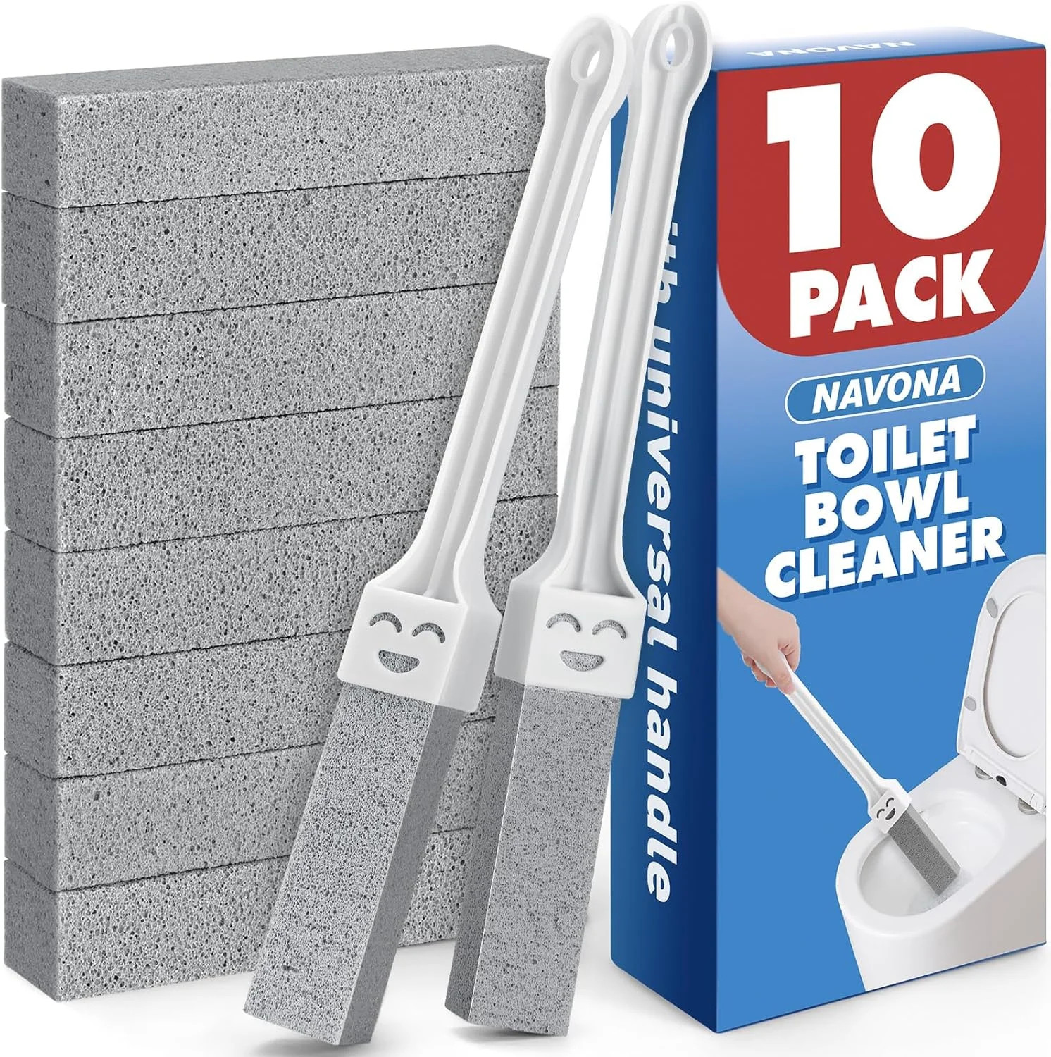 10 Pack Pumice Stone Toilet Bowl Cleaner with 2 Extra Long Handle, Scouring Stic