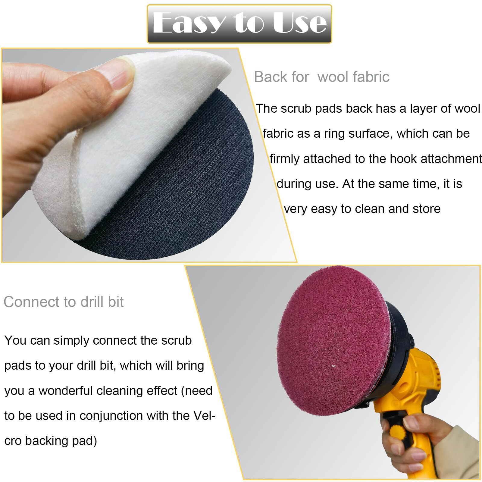 15 Pcs 5 Inch Hoop And Loop Multipurpose Scrubber Scouring Pads Flocking Scuff P