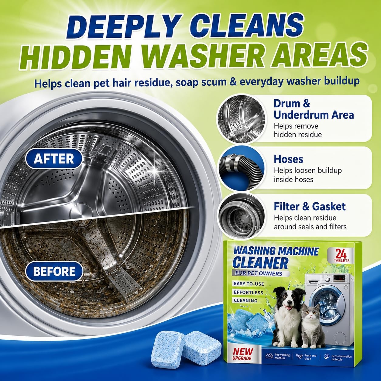 Enzyme Washing Machine Cleaner Tablets for Pet Owners, 2X Power Washer Cleane…