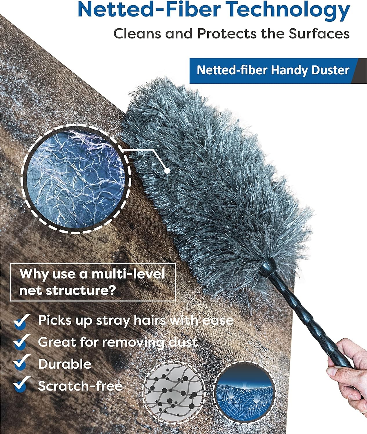 4-in-1 Duster Kit, 5.6ft Extension Pole, Washable Microfiber, Static Cleaning