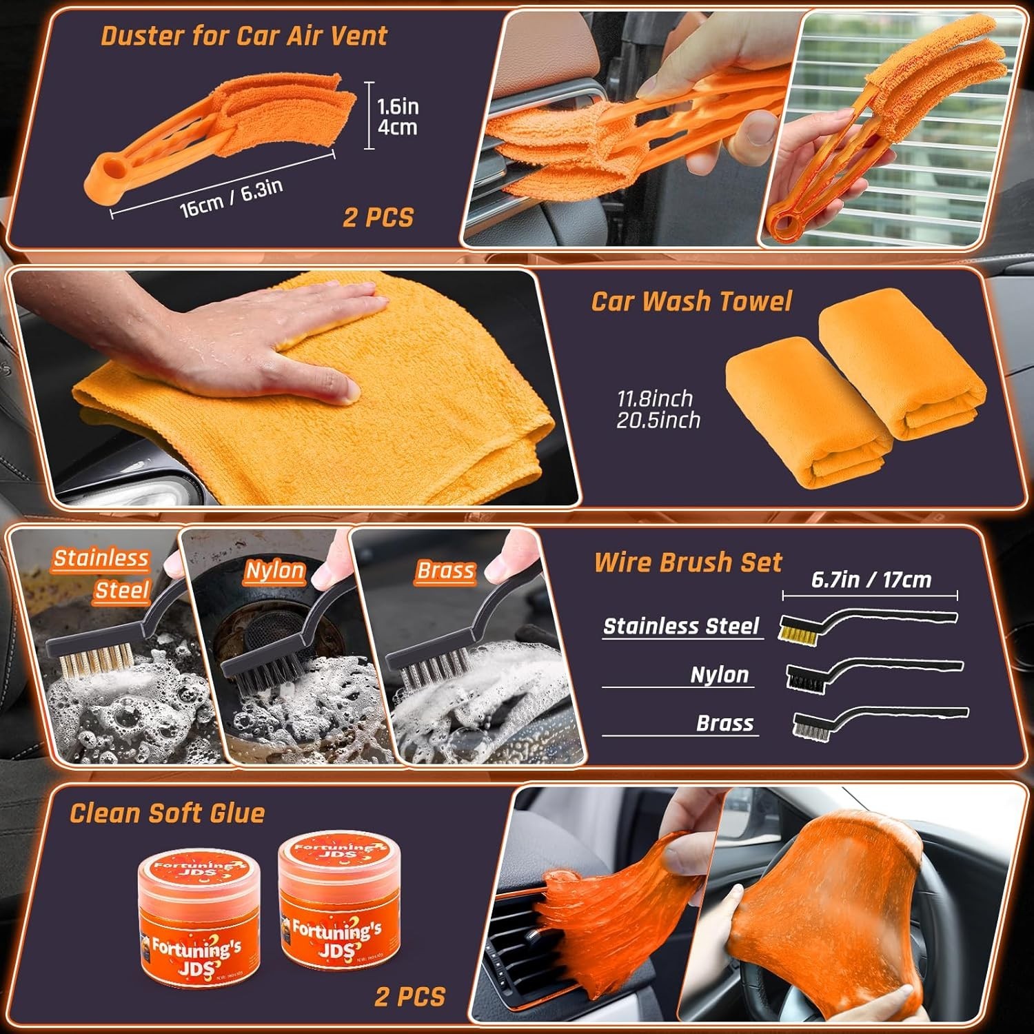 Car Detailing Kit 61 PC Interior Cleaner Auto Wash Brush Vacuum Set