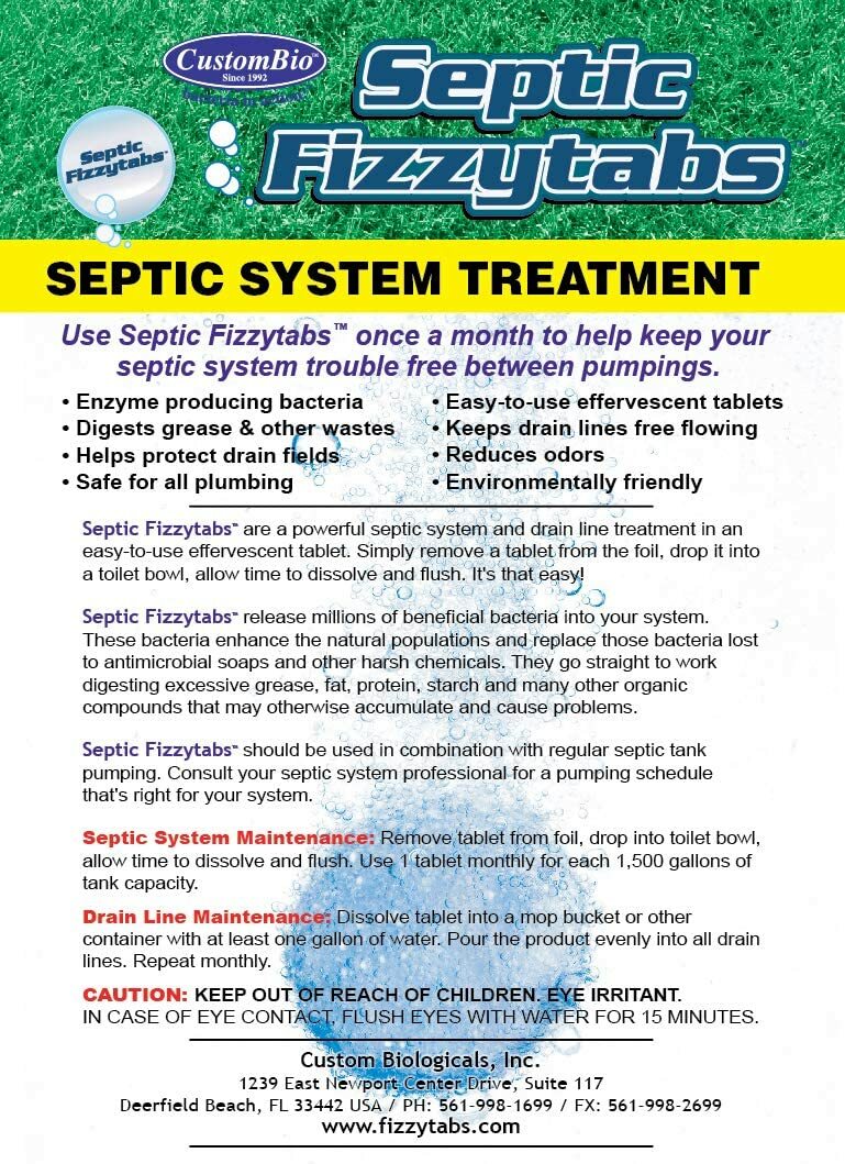 Septic Fizzytabs System Bacteria Treatment Tank Lines,One Year Supply 12 Tab