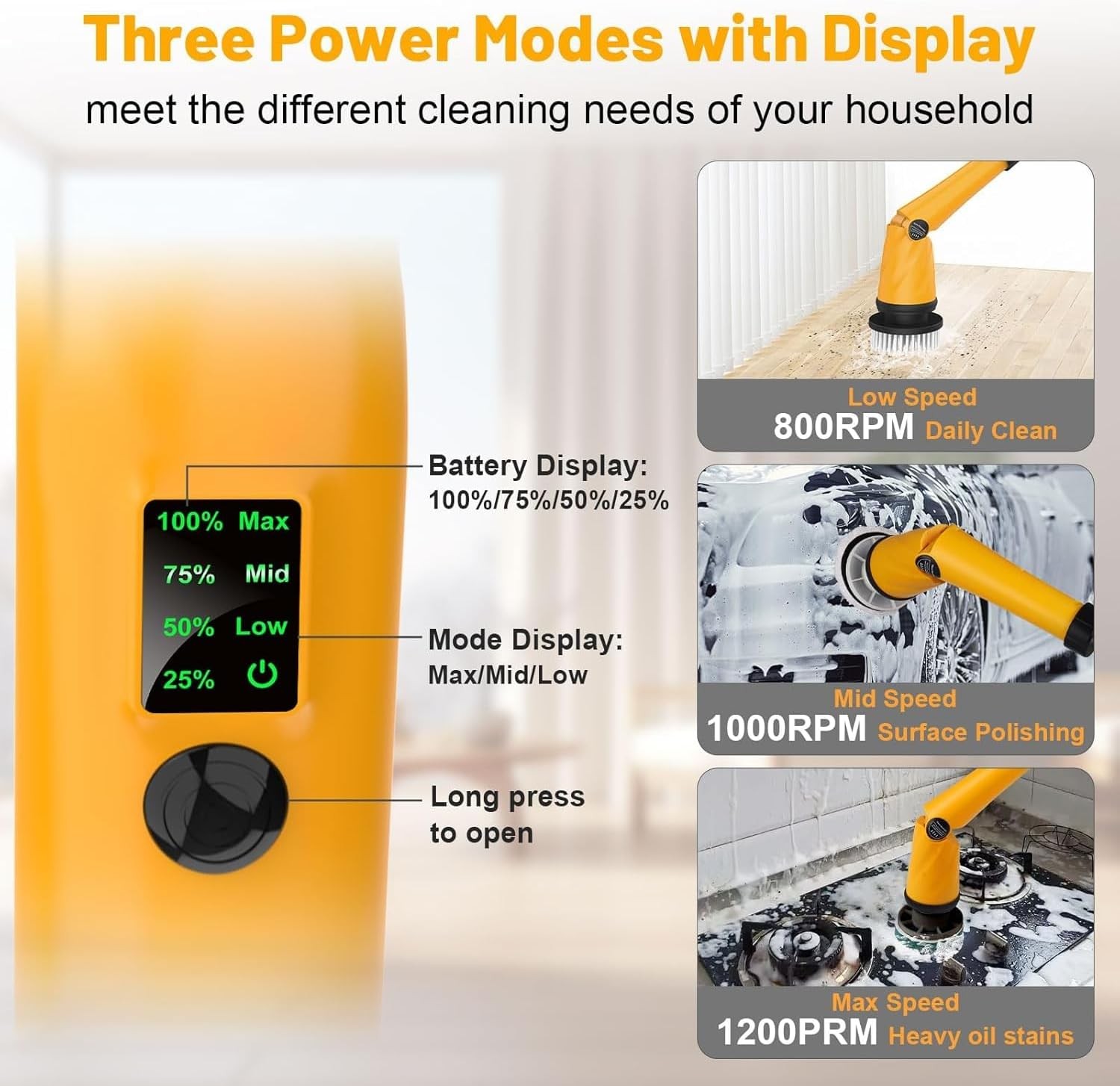 1500 RPM Electric Spin Scrubber for Dewalt 20V Battery, Power Shower Scrubber fo
