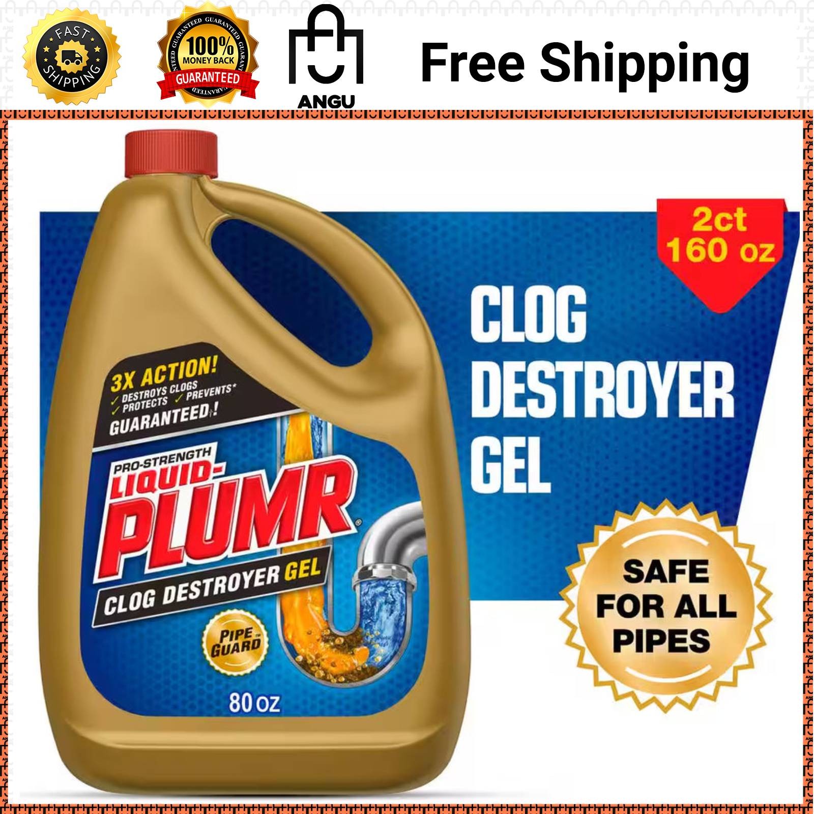 Liquid Plumr Pro Clog Destroyer Gel Drain Cleaner with Pipeguard (2-Pack) 160oz.