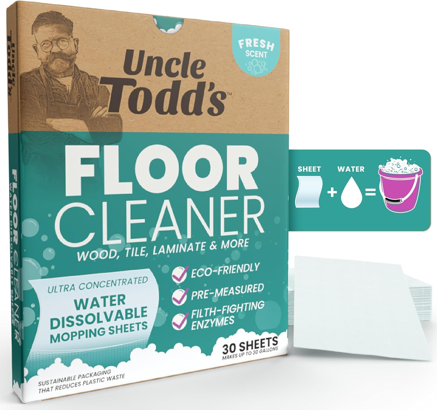 Ultra Concentrated Floor Cleaner for Mopping: 30 Natural, 100% Dissolvable Sheet
