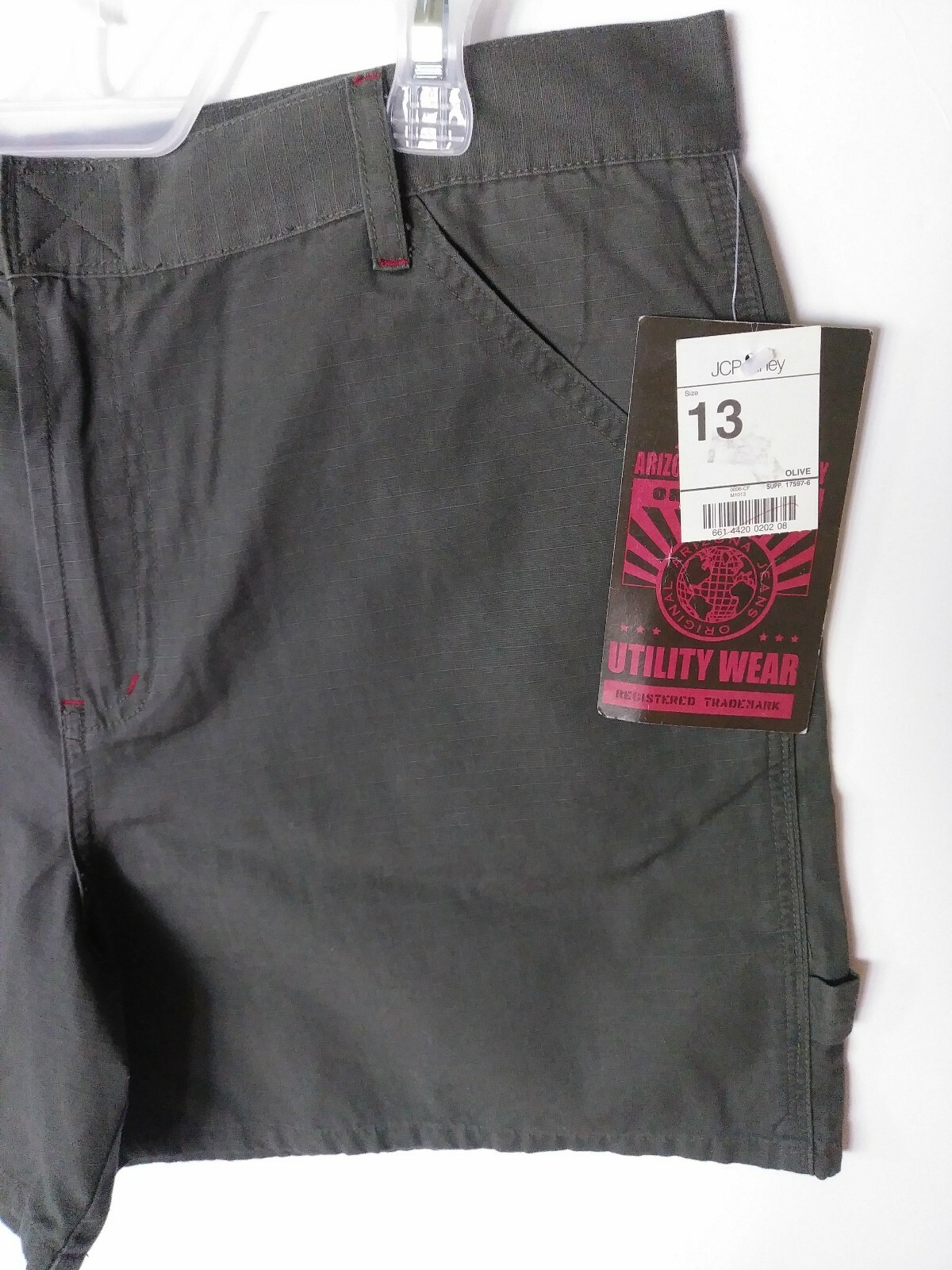 ARIZONA UTILITY WEAR SHORT PANTS 100% COTTON ORIGINAL FIT OLIVE SIZE 13 NWT JCPC