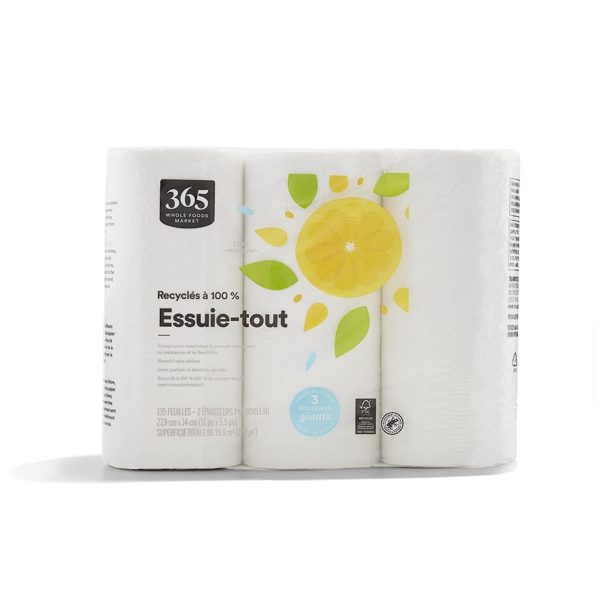 365 By WFM, 100% Recycled Jumbo Paper Towels, 135 Sheets Per Roll,3 Count-1 Box