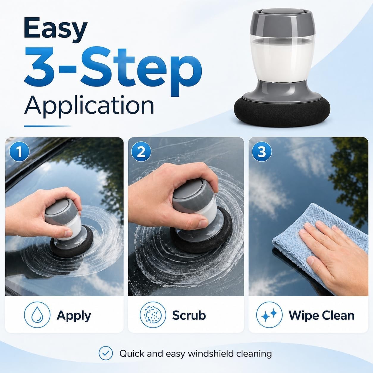 Luxury 2-in-1 Windshield Cleaner with Built-in Reservoir for Crystal Clarity