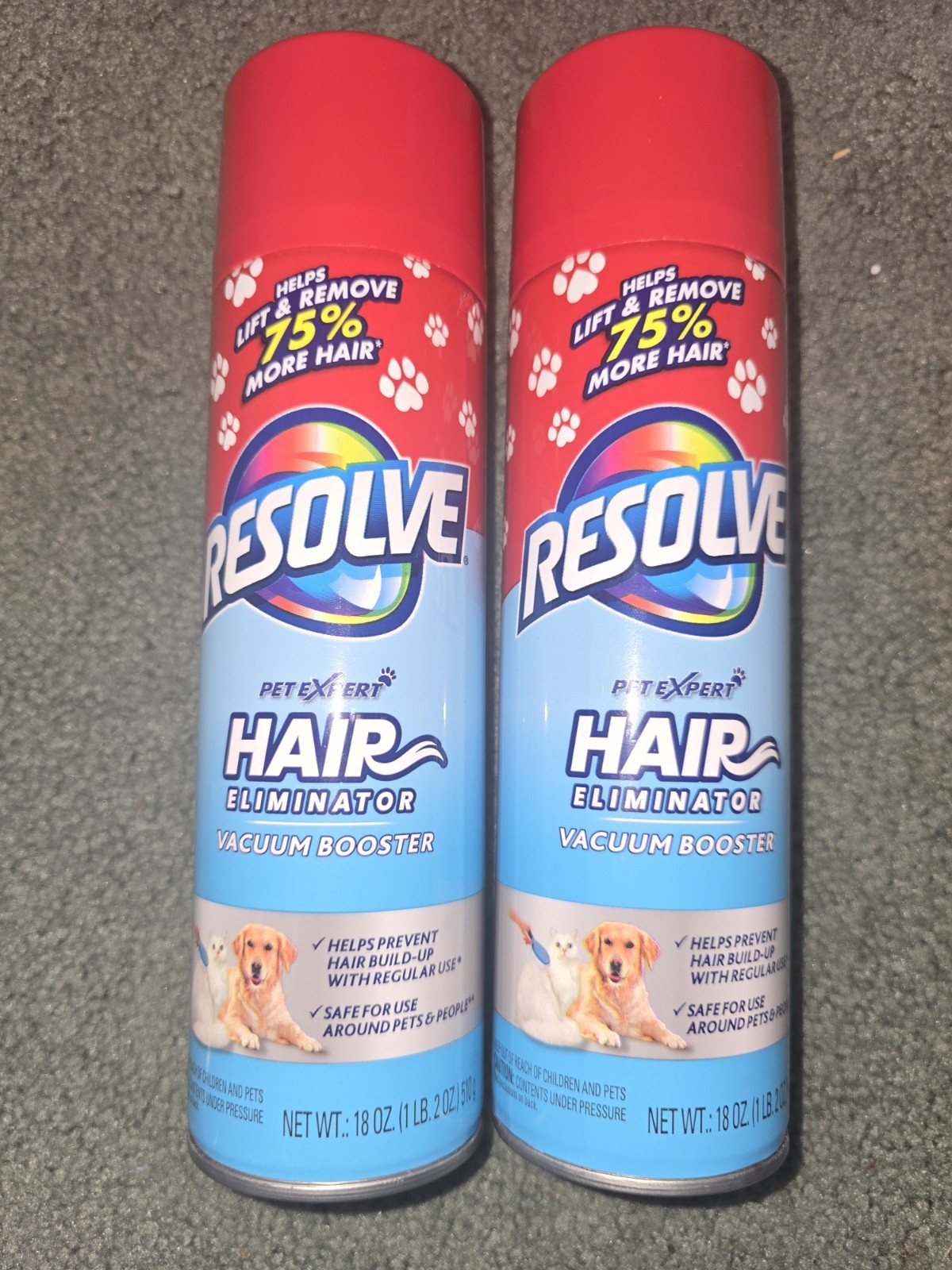 Resolve Pet Hair Eliminator Carpet Cleaner & Vacuum booster, 18.oz Lot Of 2