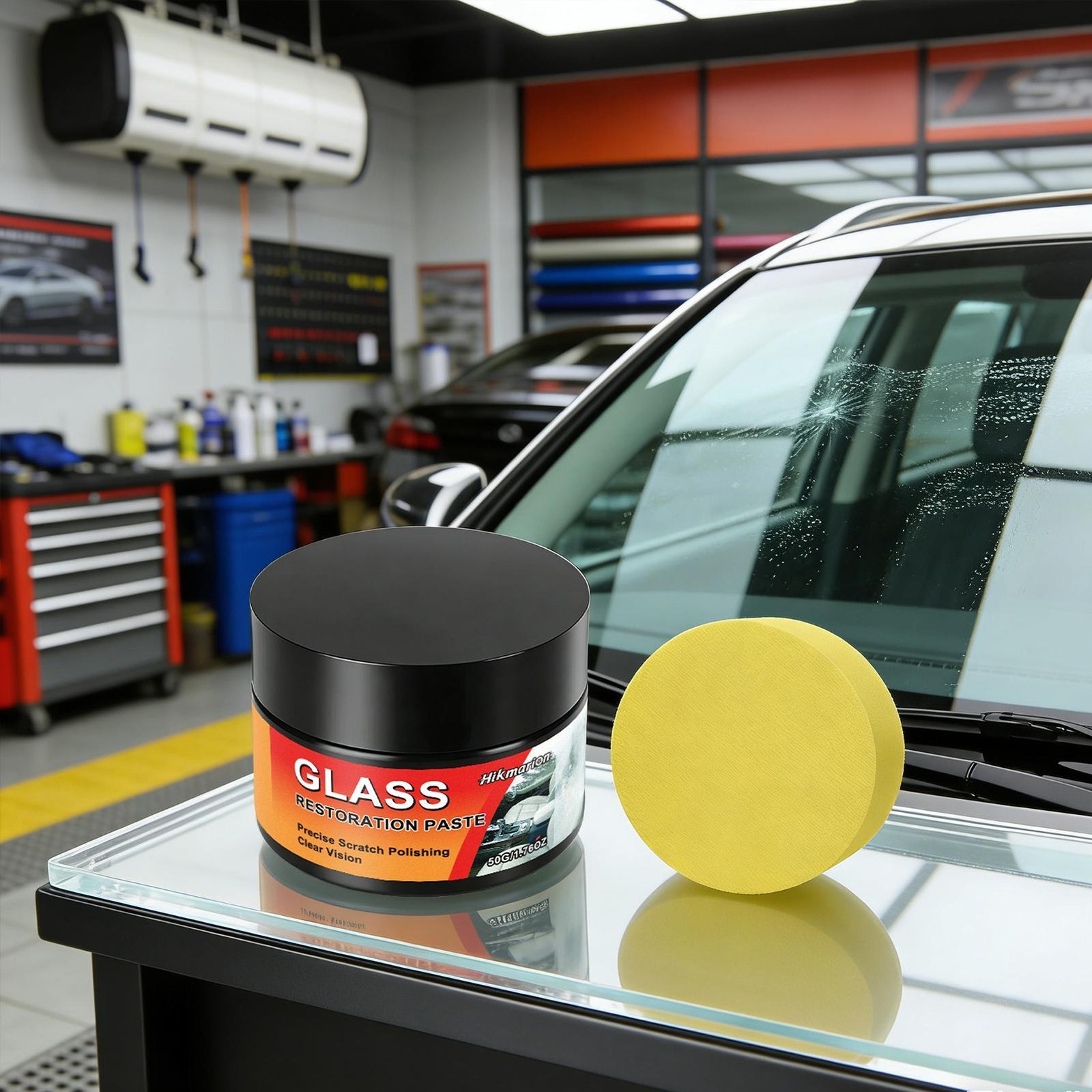 Glass Scratch Remover 50g with Sponge Polishing Cleaning Wax Car Repair Glass