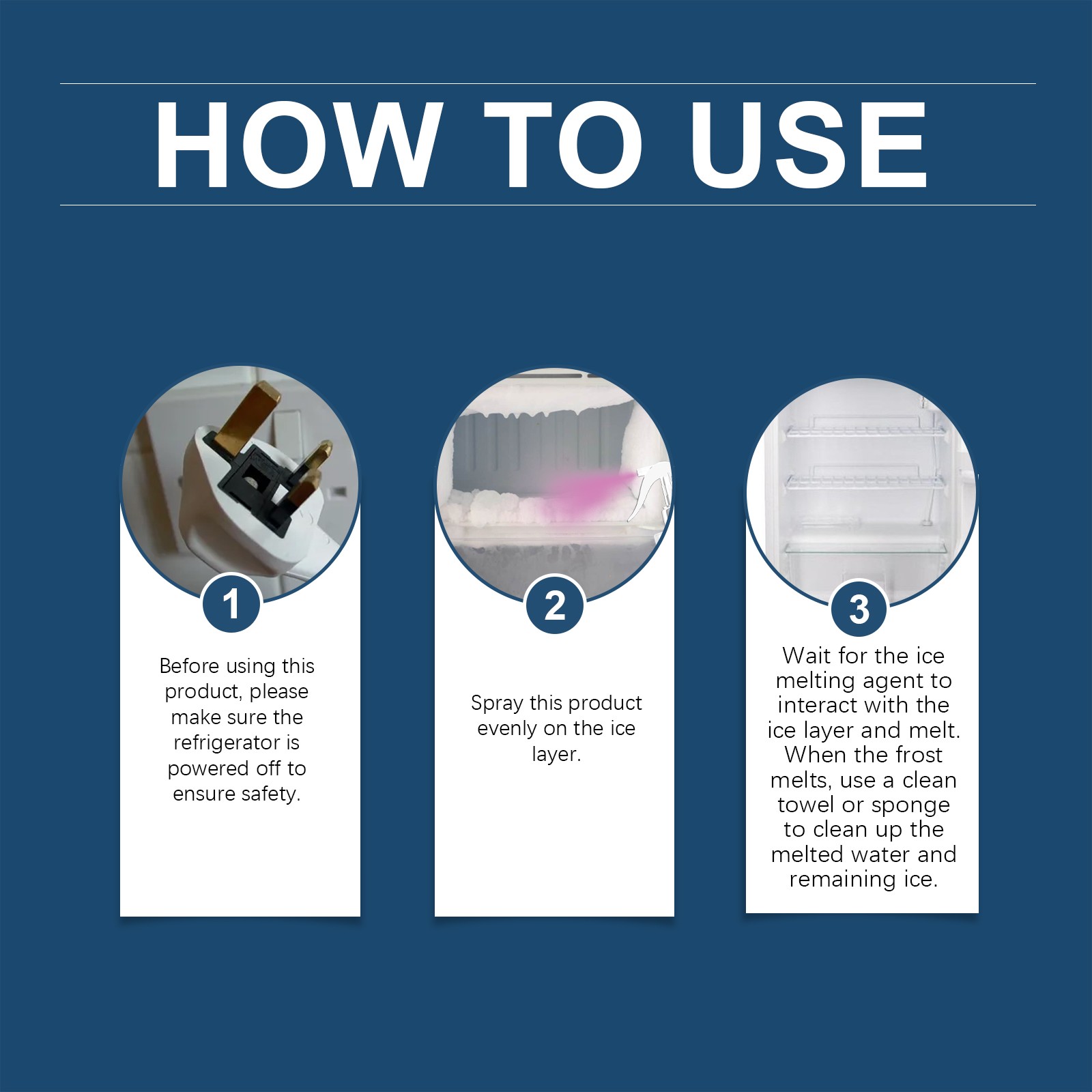 Freezer Defrost De-Icer Spray Ice Remover Quick Melt Safe for Refrigerator