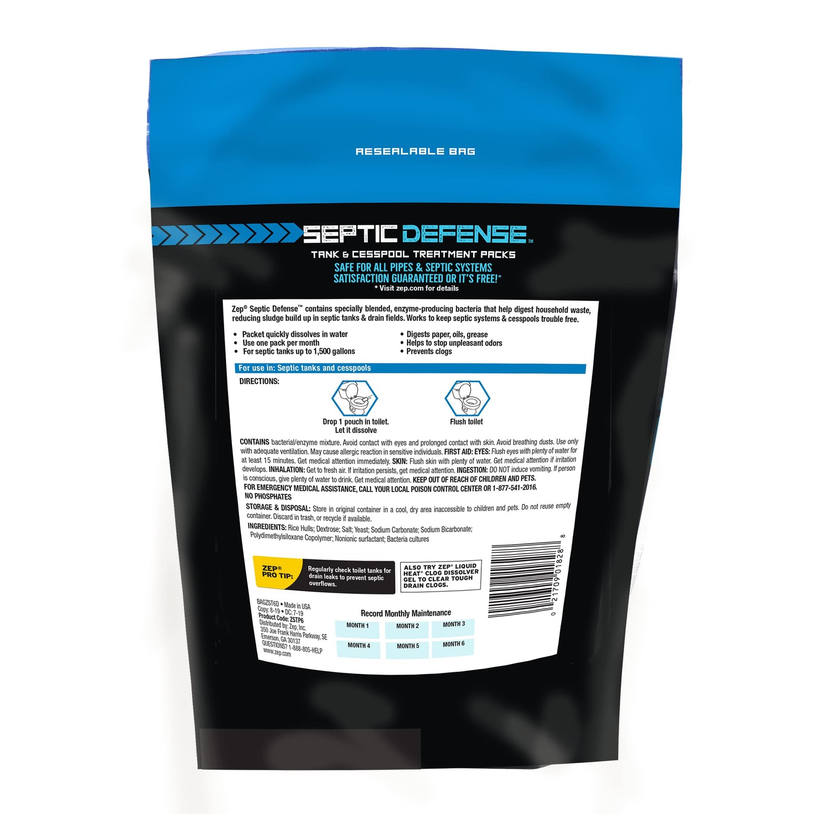 Zep Septic Defense System Treatment Dissolvable Packs – (2 Pack) 1 Year Supply