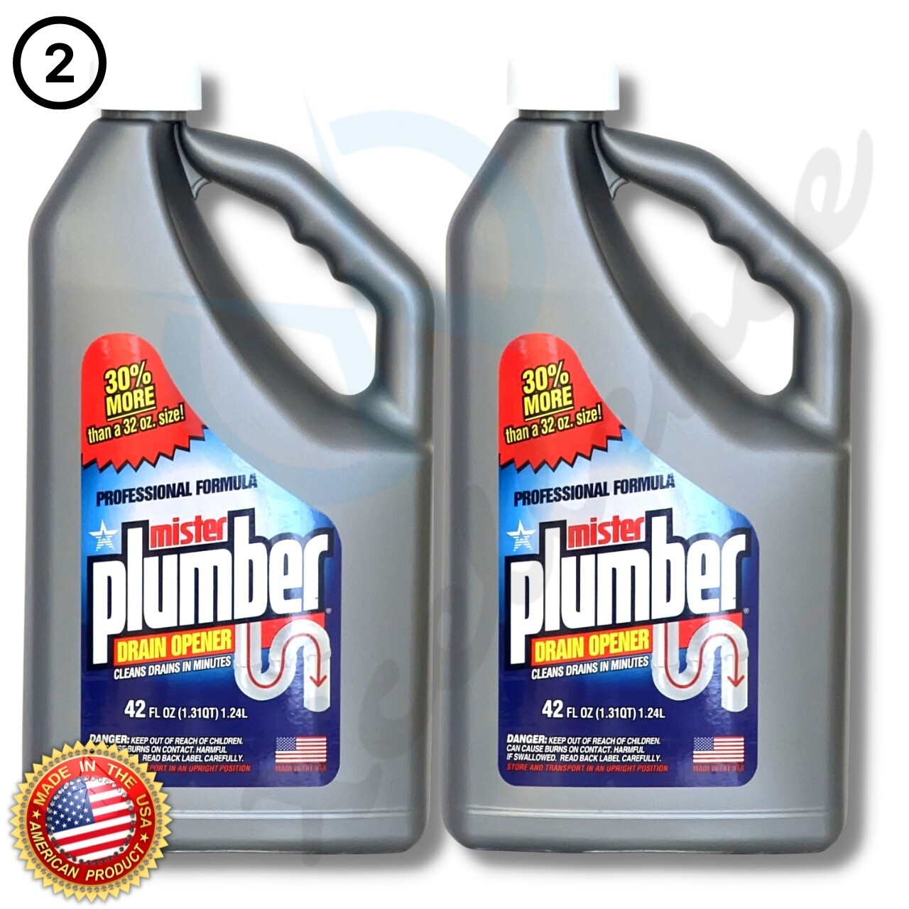 Mister Plumber Drain Opener Drain Cleaner 42 fl. oz. Lot of 2 Bottles, USA Made
