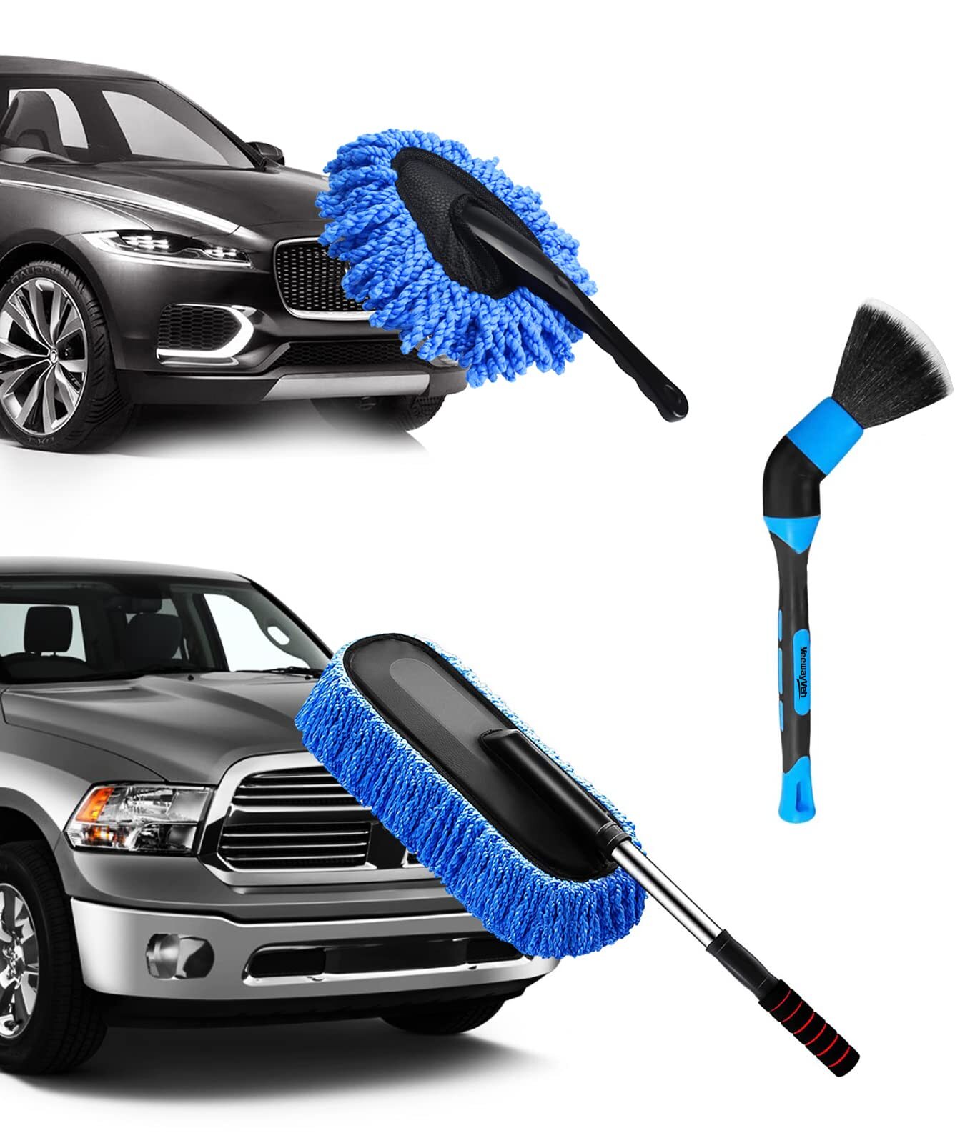 Car Duster Kit 3 Pack Car Detailing Brush Set With Extendable Microfiber Dust Br