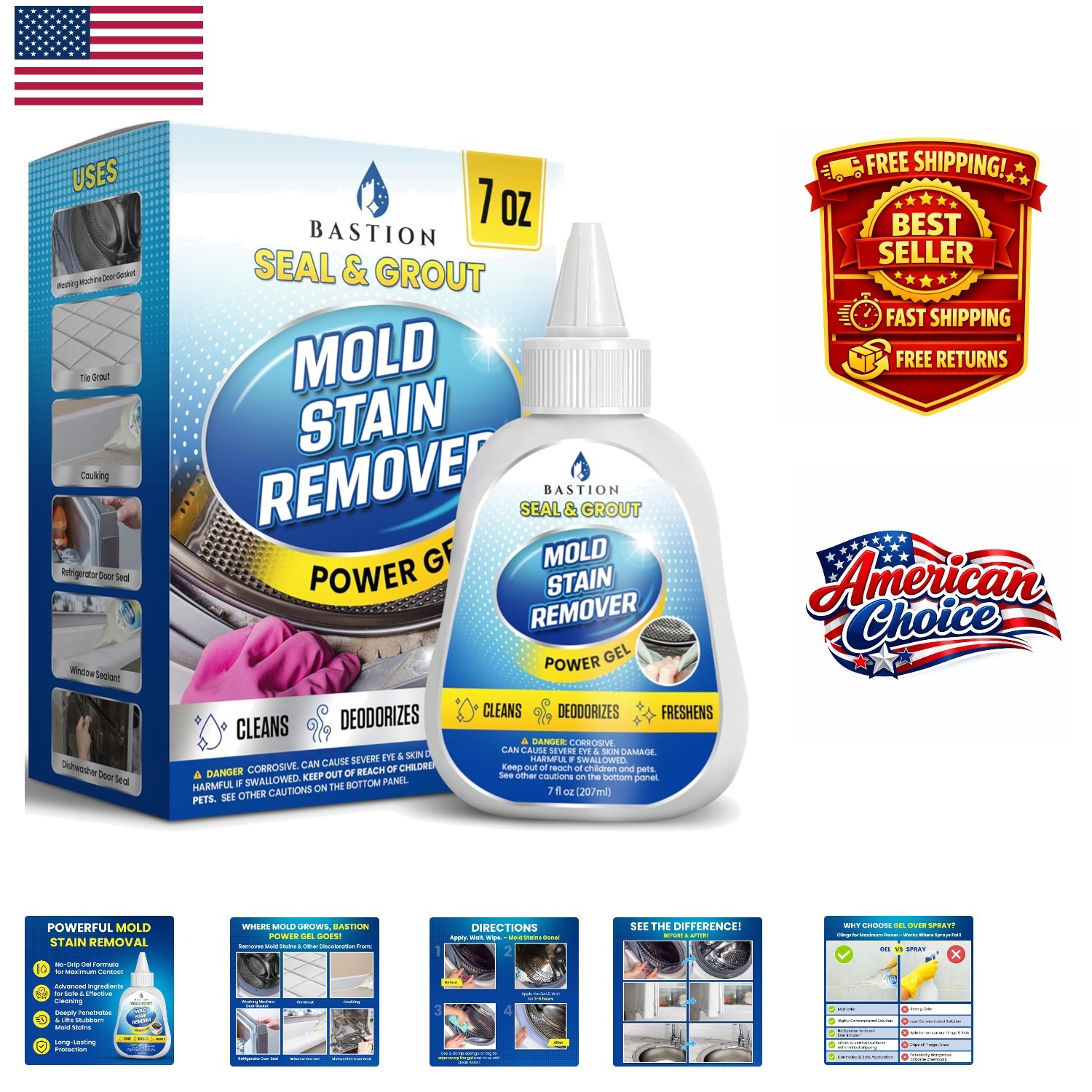 Unscented Mold Stain Remover Gel – 7oz Cleaner for Indoor & Outdoor Spaces