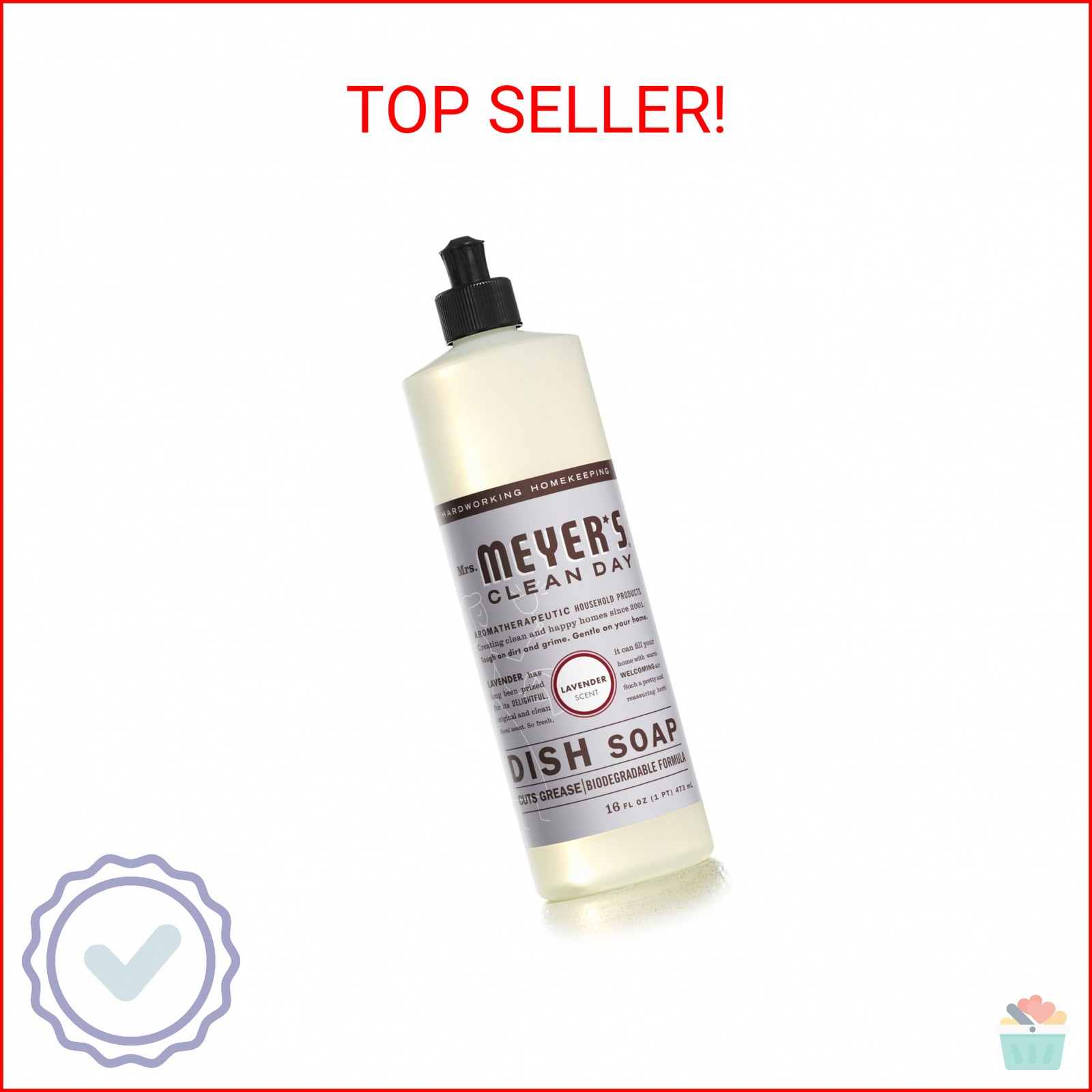 MRS. MEYER’S CLEAN DAY Liquid Dish Soap, Lavender Scent, 16 Ounce Bottle