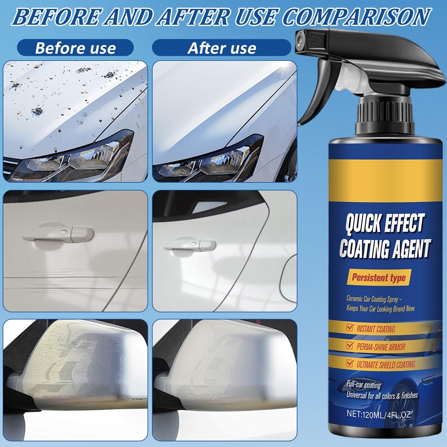 2Pcs Advanced Car Quick-Acting Coating Agent Spray, Car Scratch Wax Polish Quick
