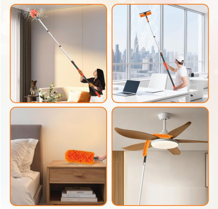 Kit Plumero Telescópico 26FT Limpieza Techo Alto Ventanas Ventilador 4 En 1