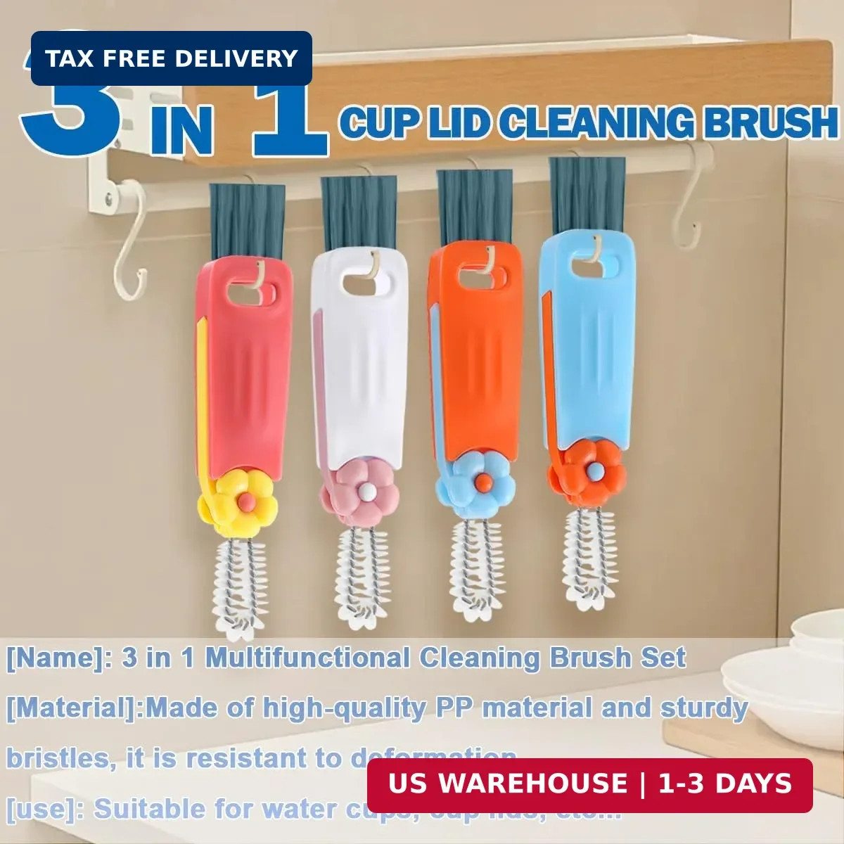 3 in 1 Cup Lid Cleaning Brush, 4PCS Multifunctional Crevice Cleaning Brush for W
