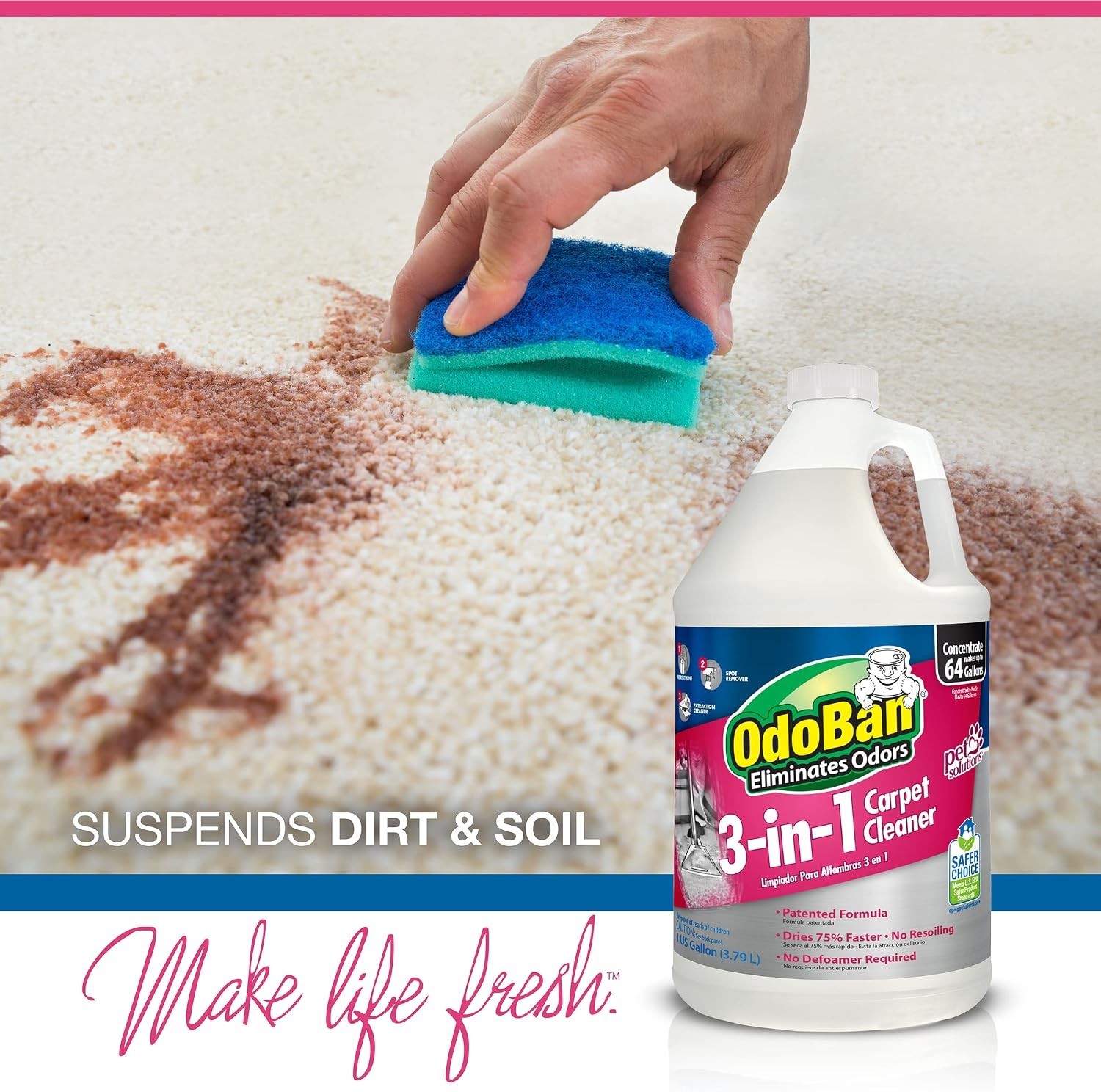 1 Gal. 3-in-1 Carpet Cleaner, Concentrated Carpet Cleaning Solution, EPA Safer C