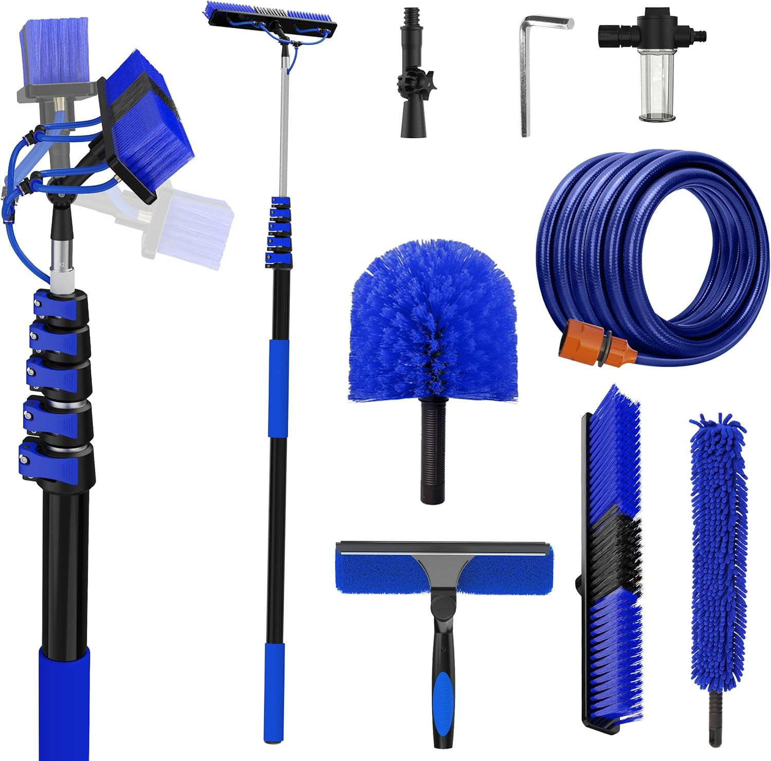 30FT Reach Solar Panel Cleaning Brush Kit with 5-24FT Telescoping Pole, 40FT Hos