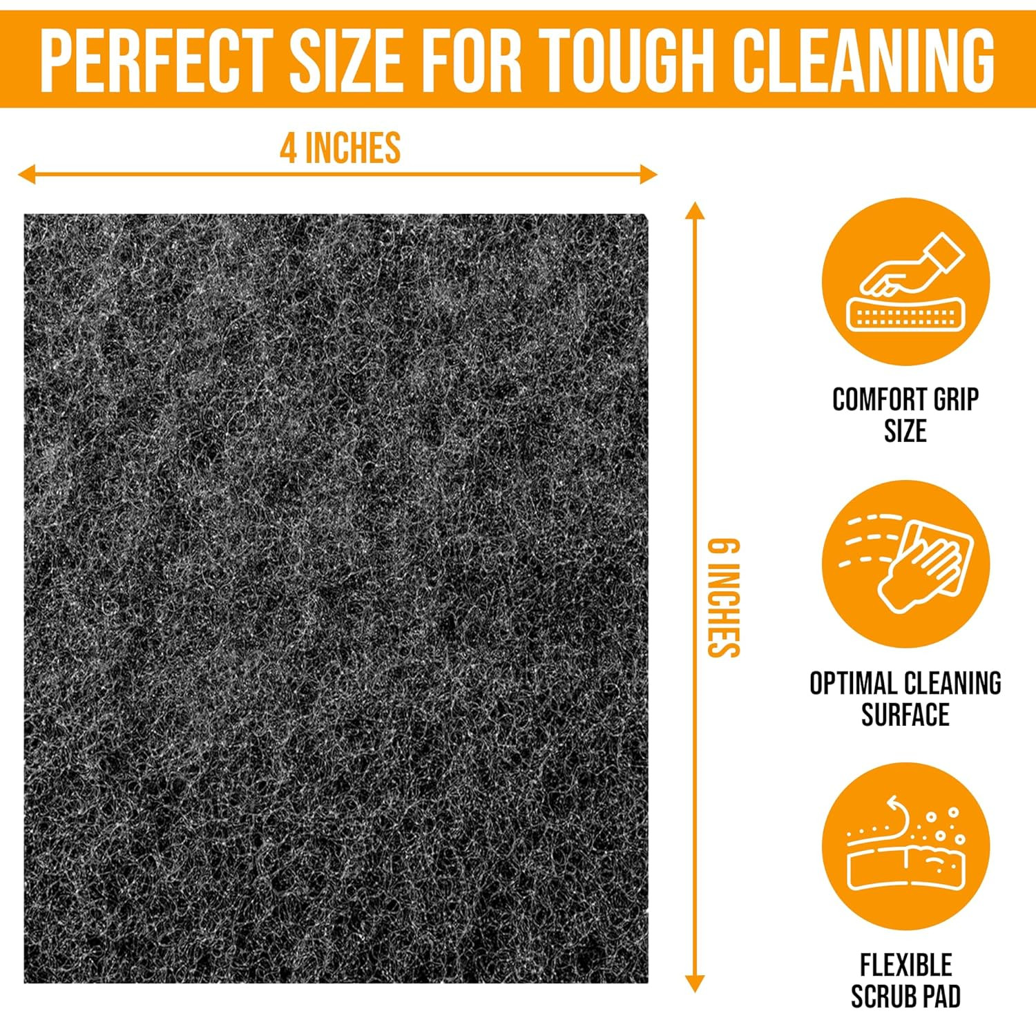 6 Pack Heavy Duty Scouring Pads 6×4 Inch Reusable Cleaning Scrub Pads Black