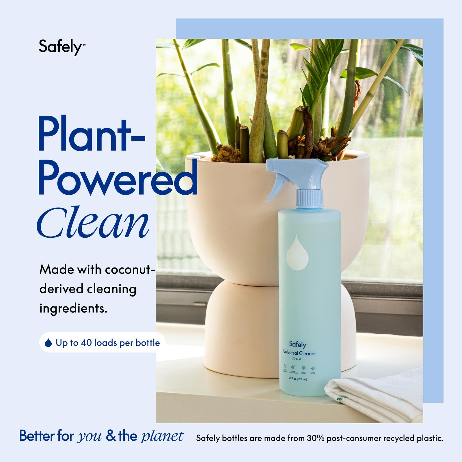Safely Plant-Based Multi Purpose Cleaner Spray, Fresh Basil & Mandarin Scent,…
