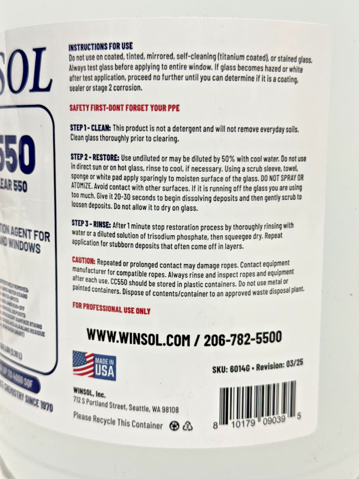 Winsol Crystal Clear 550 Glass Clearing Agent and Water Spot Removal