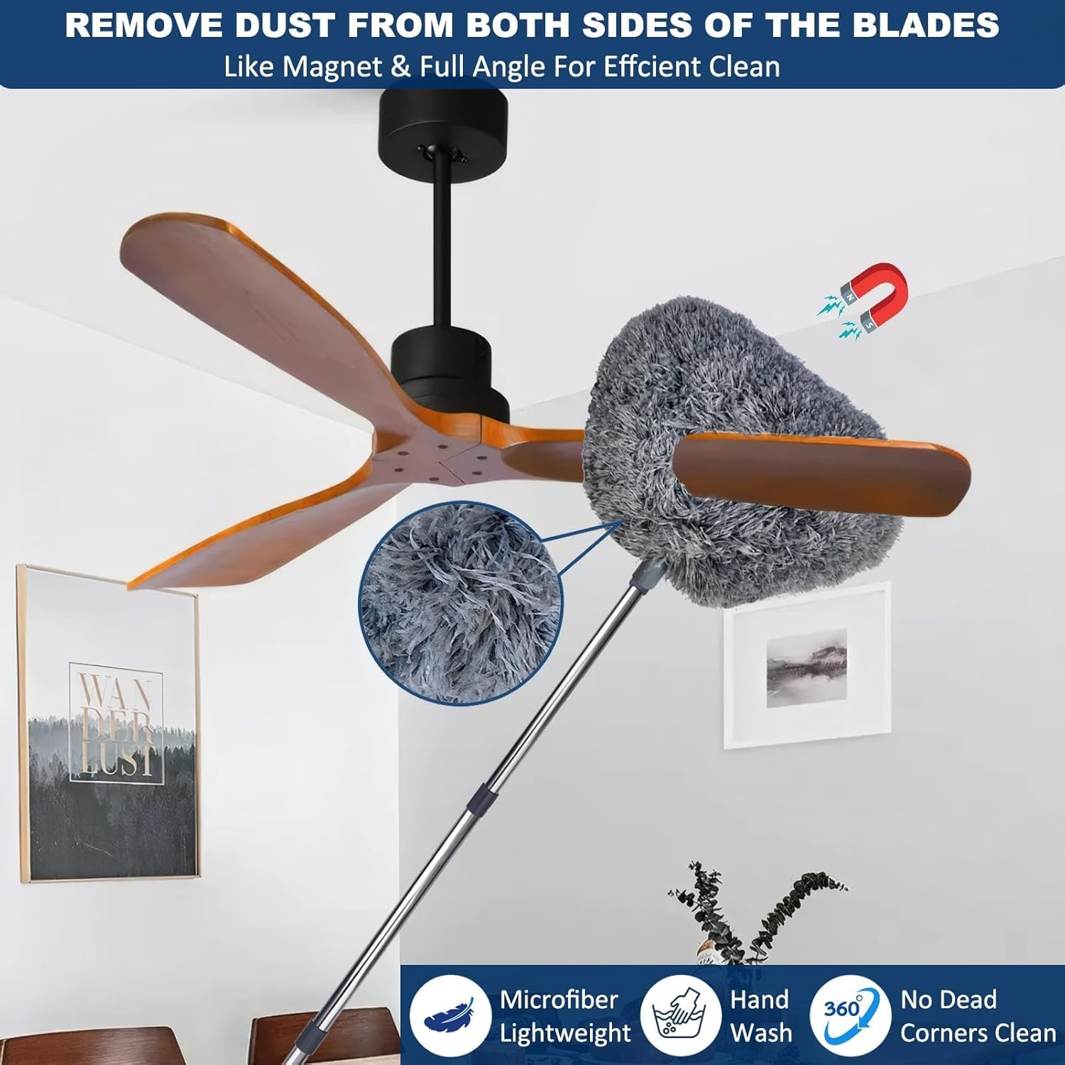 20Ft High Reach Cobweb Duster with Extension Pole Spider Web Brush Grey