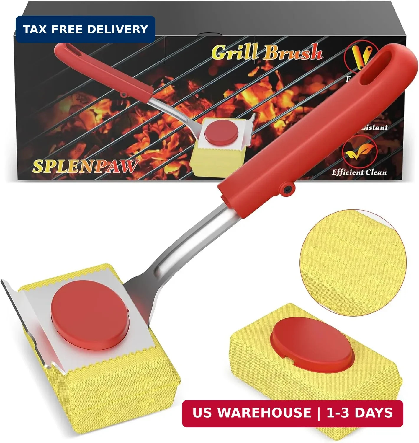 Grill Brush Bristle Free, Steam Grill Cleaning Brush with Scraper, One-Fit-All f