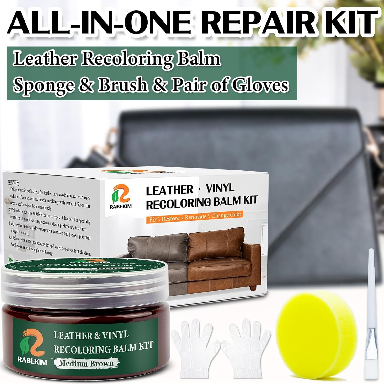 Medium Brown Leather Repair Kit, Leather Recoloring Balm – Color: Medium Brown