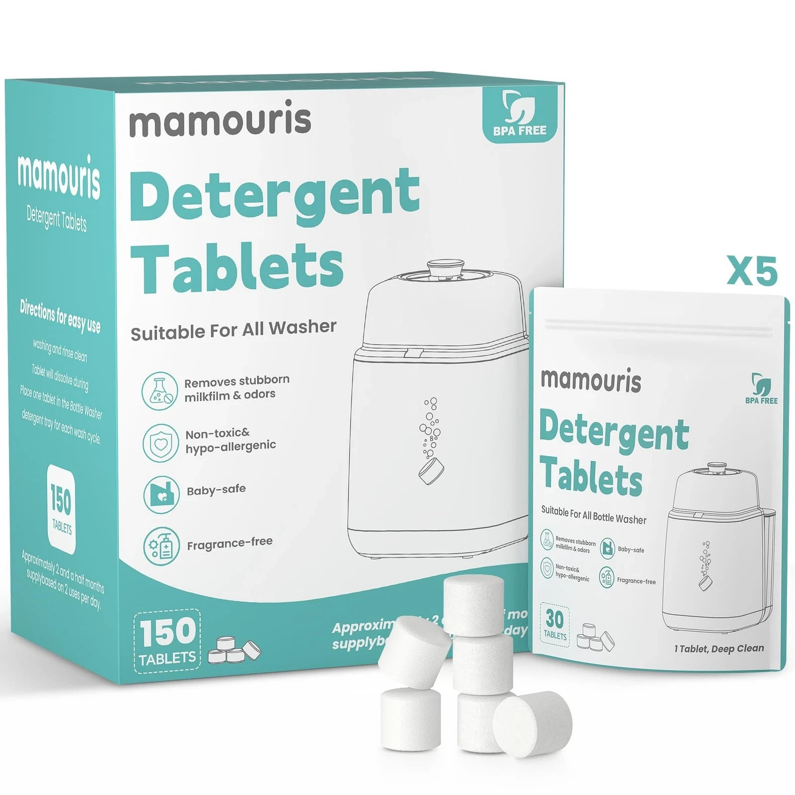 Mamouris 150PCS Official Detergent Cleaning Tablets for Baby Brezza Grownsy