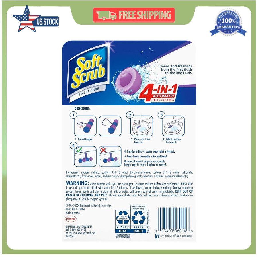 Soft Scrub 4-in-1 Rim Hanger Toilet Bowl Cleaner, Lavender, 2 Count